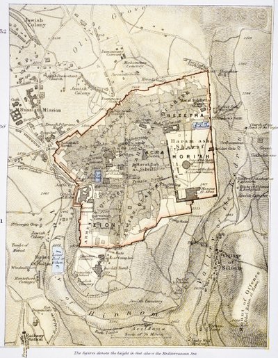 Stadtplan von Jerusalem in den 1890er Jahren, aus 